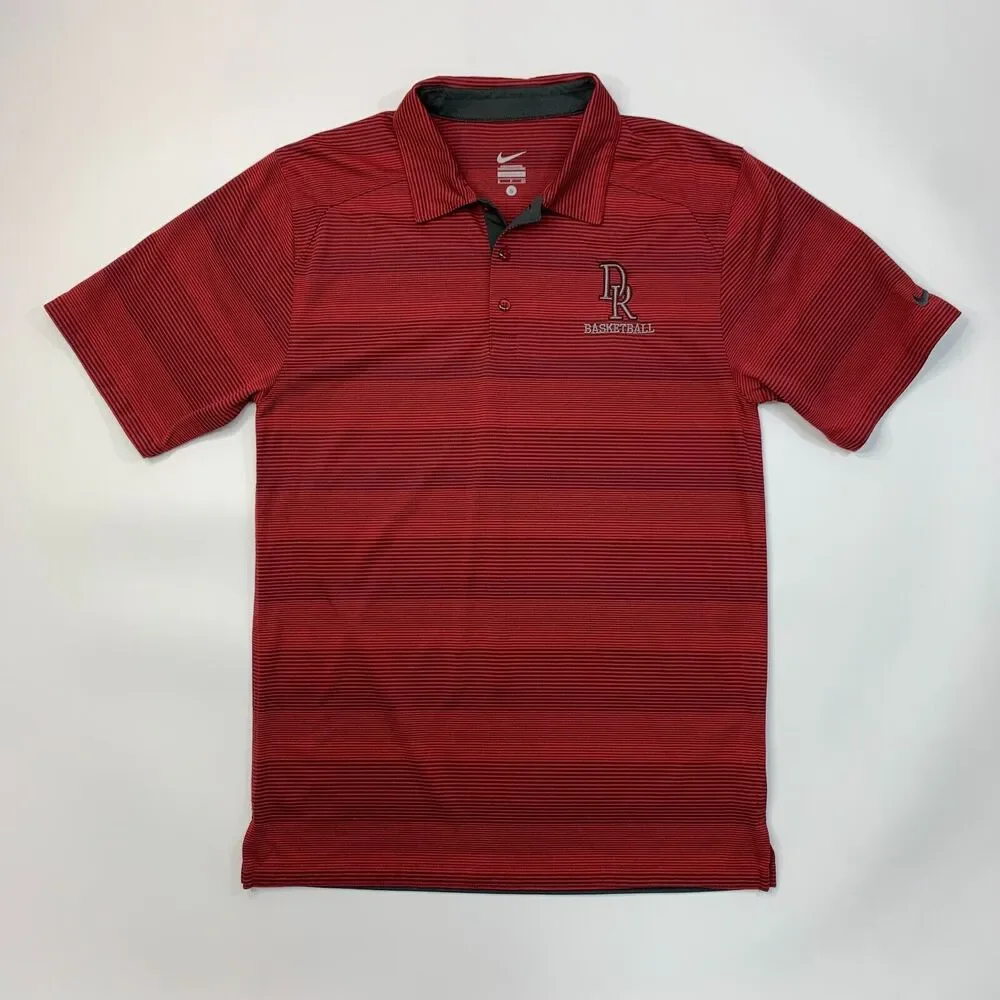 Nike Polo Shirt Mens S Small Red Striped Short Sleeve Dri Fit DR Basketball Logo